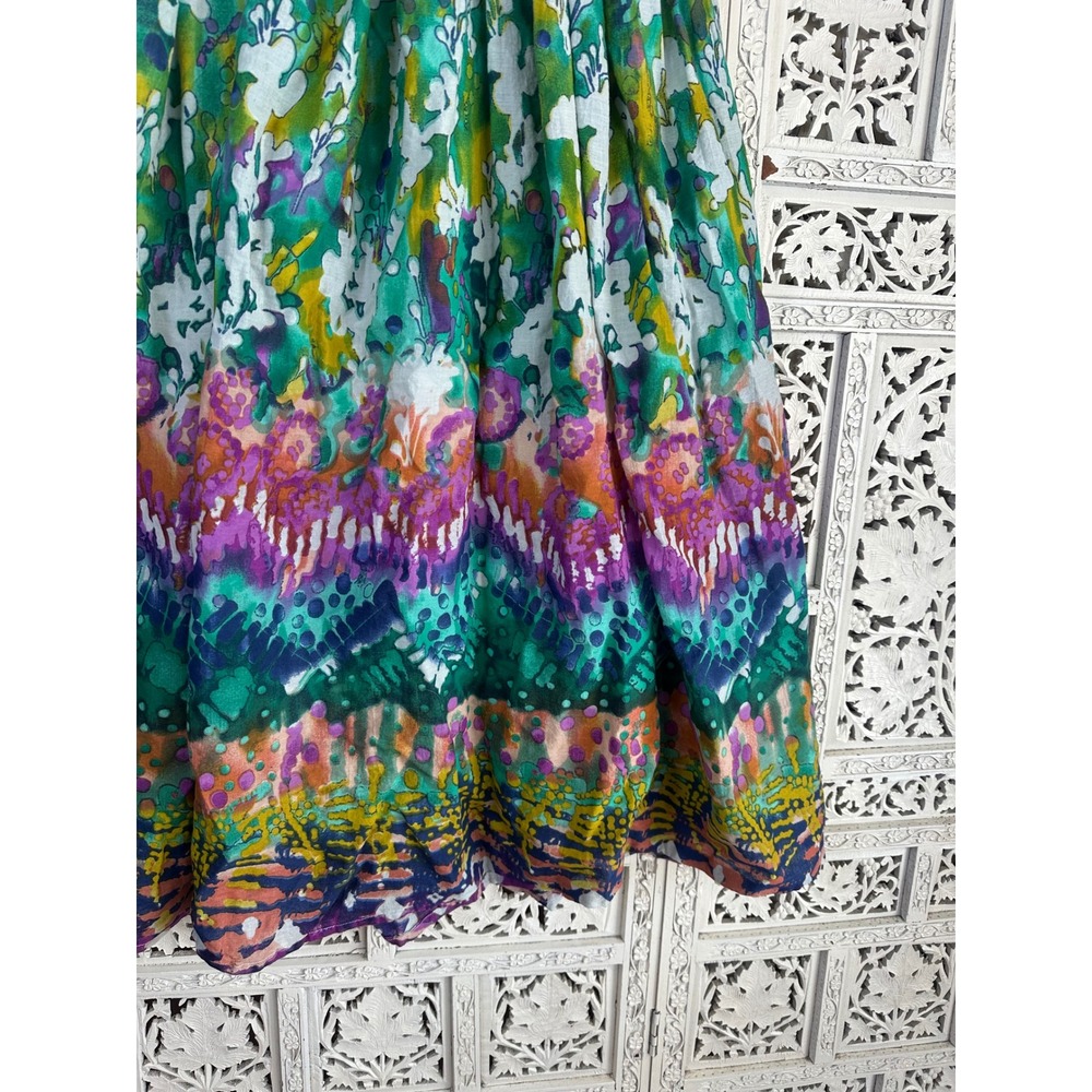 Vtg Colorful Artsy Rainbow Watercolor Flowy‎ Lined Midi Skirt Sz Medium - Picture 2 of 6